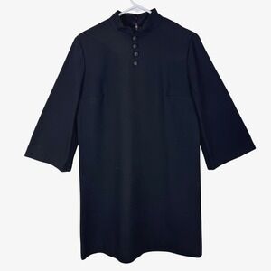 Vintage 60s Black Mock Neck Shift Mini Dress Bell Sleeve Mod Retro Goth Witchy